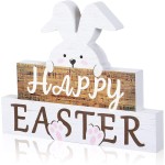 Easter Decorations for Table, Wooden Happy Easter Bunny Decor Sign for Home, Wood Rabbit Block Tabletop Centerpiece Farmhouse Decor for Spring Indoor Shelf Living Room Office(White, Wooden Color) Easter Decorations for Table, Wooden Happy Easter Bunny Decor Sign for Home, Wood Rabbit Block Tabletop Centerpiece Farmhouse Decor for Spring Indoor Shelf Living Room Office(White, Wooden Color)