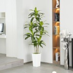 Artificial Dracaena Tree 6ft Tall - Green Silk Realistic Fake Plants for Office Home Living Room Bedroom Decor Indoor Outdoor with Pot Large House Faux Floor Plants