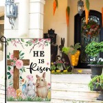 Easter Garden Flags for Outside 12x18 Inch Double Sided He Is Risen Garden Flag Easter Bunny Garden Flag for Outdoor Indoor House Lawn Sign Decor