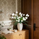 Homsunny 18.9 "Large White Imitation Tulip Artificial Flowers, 30-Piece Pack. Perfect for Spring Weddings, Valentine's Day, Easter, Mother's Day, and Elegant Home and Table vase Arrangements.