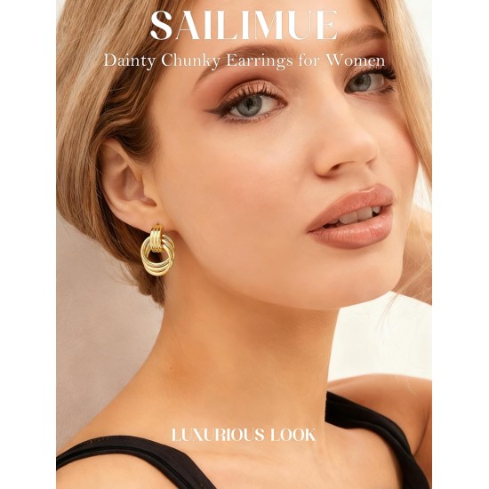 14K Gold Plated Knot Statement Earrings for Women Hypoallergenic Chunky Drop Dangle Earrings - Lightweight Fashion Accessories Gold Jewelry Gifts for Womens Trendy