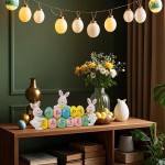 DR.DUDU Easter Decorations Eggs Bunny, Hand-Painted Resin Tabletop Centerpiece, Decor Bunny Figurine for Home Room Table Office Party (Happy Easter)