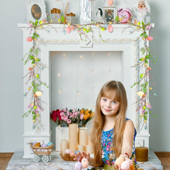 ATDAWN 6 FT Easter Egg Christmas Garland, Battery Operated Christmas Garland with Lights, Eggs Christmas Garland for Easter Holiday Spring Home Christmas Decoration