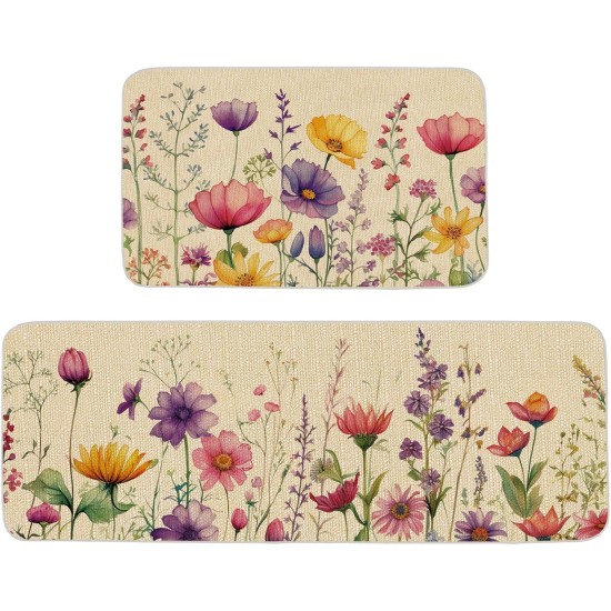 ONWAY Spring Floral Kitchen Mats Set of 2, Wildflower Kitchen Rugs for Floor Non Slip Rubber Backing Farmhouse Flower Kitchen Floor Mats Runner for Sink Laundry Room Entryway Spring Home Decor ONWAY Spring Floral Kitchen Mats Set of 2, Wildflower Kitchen Rugs for Floor Non Slip Rubber Backing Farmhouse Flower Kitchen Floor Mats Runner for Sink Laundry Room Entryway Spring Home Decor