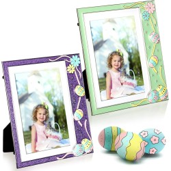 Huwena 2 Pcs Metal Easter Egg Photo Frame 4x6 Inch 5x7 Inch Egg Flower Decoration Metal Photo Display Picture Frames with High Definition Glass for Easter Gift Ideas Tabletop Home Decor