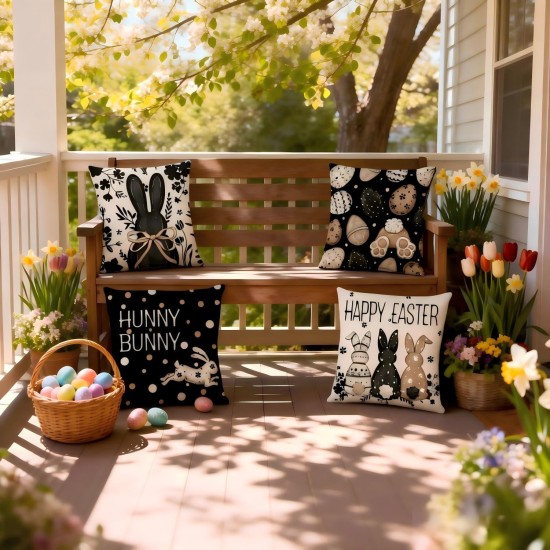 Easter Pillow Covers 18x18 Set of 4, Happy Easter Decor with Rabbit & Eggs Pattern, Spring Decorative Throw Covers for Sofa Couch Living Room Home Decor Easter Pillow Covers 18x18 Set of 4, Happy Easter Decor with Rabbit & Eggs Pattern, Spring Decorative Throw Covers for Sofa Couch Living Room Home Decor