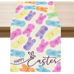 XCHI Colorful Watercolor Cute Bunny Rabbits Easter Table Runner Table Decoration for Party Home Kitchen Dining Holiday Decor 13x72 Inch