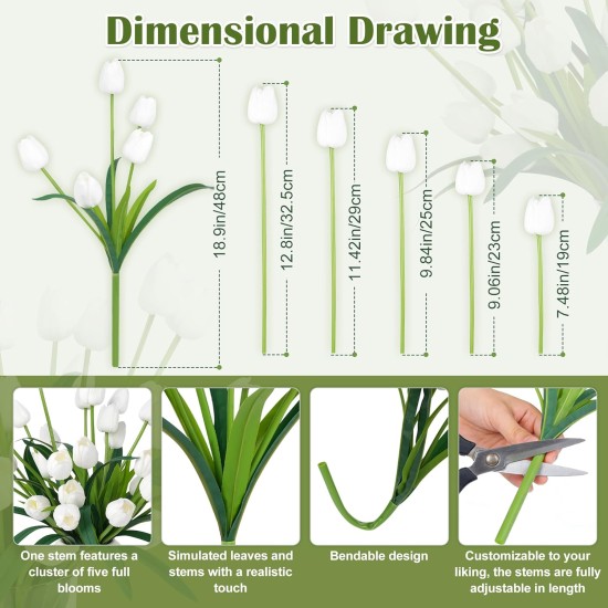 Homsunny 18.9 "Large White Imitation Tulip Artificial Flowers, 30-Piece Pack. Perfect for Spring Weddings, Valentine's Day, Easter, Mother's Day, and Elegant Home and Table vase Arrangements.