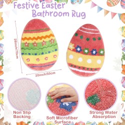 Capoda Easter Bathroom Rug 20 x 28 Inch Colorful Easter Egg Door Mat Non-Slip Washable Soft Spring Welcome Floor Mat for Indoor Outdoor Home Kitchen Bathroom Decor(2 Pcs, Egg)