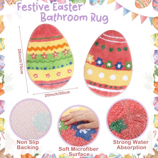 Capoda Easter Bathroom Rug 20 x 28 Inch Colorful Easter Egg Door Mat Non-Slip Washable Soft Spring Welcome Floor Mat for Indoor Outdoor Home Kitchen Bathroom Decor(2 Pcs, Egg)