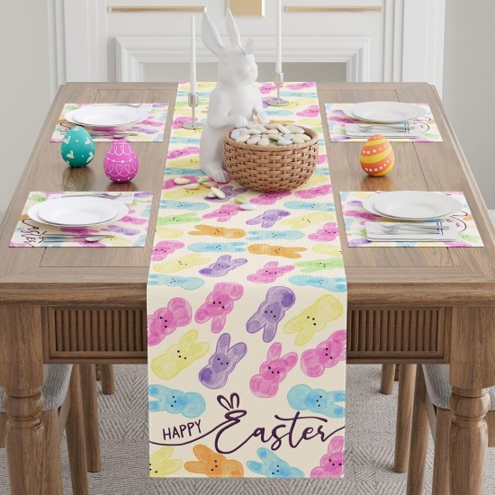 XCHI Colorful Watercolor Cute Bunny Rabbits Easter Table Runner Table Decoration for Party Home Kitchen Dining Holiday Decor 13x72 Inch