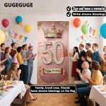 Happy 50st birthday, boys and girls. Pink rose gold crown flag background decoration, poster background photo, booth prop decoration, used for birthday parties, wedding anniversaries