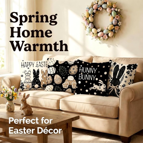 Easter Pillow Covers 18x18 Set of 4, Happy Easter Decor with Rabbit & Eggs Pattern, Spring Decorative Throw Covers for Sofa Couch Living Room Home Decor Easter Pillow Covers 18x18 Set of 4, Happy Easter Decor with Rabbit & Eggs Pattern, Spring Decorative Throw Covers for Sofa Couch Living Room Home Decor
