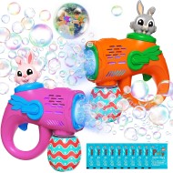 Kids Bubble Gun Toys, 2 Pack Bunny Bubble Blowers with 10 Bubble Solution Refills, Automatic Bubble Machine for Toddlers Age 3+, Outdoor Party & Easter Gifts for Boys Girls