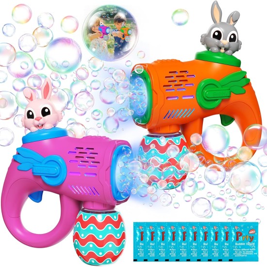 Kids Bubble Gun Toys, 2 Pack Bunny Bubble Blowers with 10 Bubble Solution Refills, Automatic Bubble Machine for Toddlers Age 3+, Outdoor Party & Easter Gifts for Boys Girls Kids Bubble Gun Toys, 2 Pack Bunny Bubble Blowers with 10 Bubble Solution Refills, Automatic Bubble Machine for Toddlers Age 3+, Outdoor Party & Easter Gifts for Boys Girls