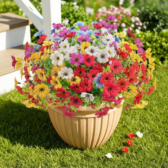 Artificial Flowers Outdoors Spring Faux Flowers UV Resistant Fake Plastic Greenery Plnats Outside Bulk for Garden Hanging Planter Patio Home Decor, 24 Bundles (Multicolor) Artificial Flowers Outdoors Spring Faux Flowers UV Resistant Fake Plastic Greenery Plnats Outside Bulk for Garden Hanging Planter Patio Home Decor, 24 Bundles (Multicolor)