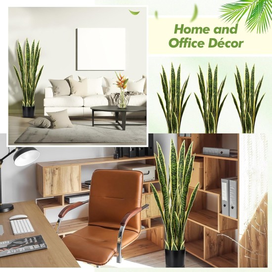 Crowye 2 Pack 3.15 Ft Tall Artificial Snake Plant Faux Sansevieria Plant Large Fake Snake Bulk in Pot for Home Office Housewarming Gift