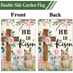 Easter Garden Flags for Outside 12x18 Inch Double Sided He Is Risen Garden Flag Easter Bunny Garden Flag for Outdoor Indoor House Lawn Sign Decor