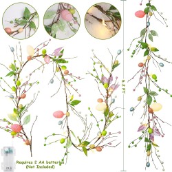 ATDAWN 6 FT Easter Egg Christmas Garland, Battery Operated Christmas Garland with Lights, Eggs Christmas Garland for Easter Holiday Spring Home Christmas Decoration