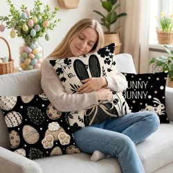 Easter Pillow Covers 18x18 Set of 4, Happy Easter Decor with Rabbit & Eggs Pattern, Spring Decorative Throw Covers for Sofa Couch Living Room Home Decor