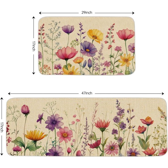 ONWAY Spring Floral Kitchen Mats Set of 2, Wildflower Kitchen Rugs for Floor Non Slip Rubber Backing Farmhouse Flower Kitchen Floor Mats Runner for Sink Laundry Room Entryway Spring Home Decor ONWAY Spring Floral Kitchen Mats Set of 2, Wildflower Kitchen Rugs for Floor Non Slip Rubber Backing Farmhouse Flower Kitchen Floor Mats Runner for Sink Laundry Room Entryway Spring Home Decor