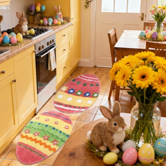 Capoda Easter Bathroom Rug 20 x 28 Inch Colorful Easter Egg Door Mat Non-Slip Washable Soft Spring Welcome Floor Mat for Indoor Outdoor Home Kitchen Bathroom Decor(2 Pcs, Egg)