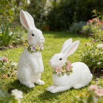 Hodao Spring Garden Patio Bunny Figurine Set (2pcs) The Perfect Accent for a Wonderful Garden-Easter Bunny Figurine Decor Outdoor Indoor Home Decorations (White) Hodao Spring Garden Patio Bunny Figurine Set (2pcs) The Perfect Accent for a Wonderful Garden-Easter Bunny Figurine Decor Outdoor Indoor Home Decorations (White)