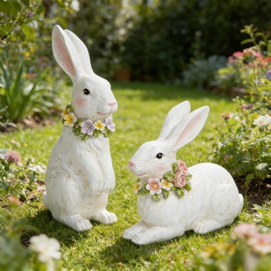 Hodao Spring Garden Patio Bunny Figurine Set (2pcs) The Perfect Accent for a Wonderful Garden-Easter Bunny Figurine Decor Outdoor Indoor Home Decorations (White) Hodao Spring Garden Patio Bunny Figurine Set (2pcs) The Perfect Accent for a Wonderful Garden-Easter Bunny Figurine Decor Outdoor Indoor Home Decorations (White)