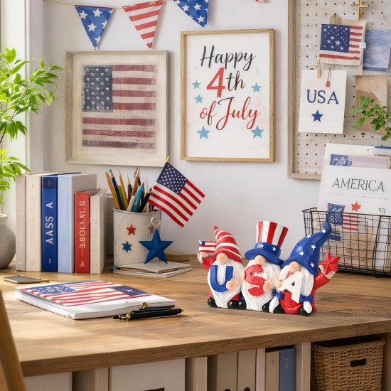 4“ Patriotic Decorations Gnomes for Memorial Day Decorations,Gnomes Statues, 4th of July Decorations for Home Decor, Stars and Stripes Gnomes Figurines for Office Living Room Bedroom Garden
