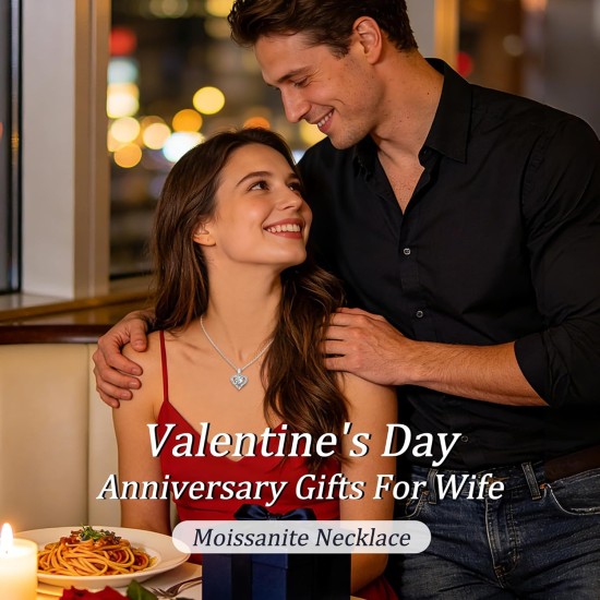 Moissanite Necklace for Women, 1CT Sterling Silver Diamond-like Jewelry, Valentine's Day, Anniversary Birthday Christmas Gift for Girlfriend, Mom
