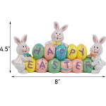 DR.DUDU Easter Decorations Eggs Bunny, Hand-Painted Resin Tabletop Centerpiece, Decor Bunny Figurine for Home Room Table Office Party (Happy Easter)
