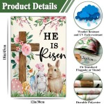Easter Garden Flags for Outside 12x18 Inch Double Sided He Is Risen Garden Flag Easter Bunny Garden Flag for Outdoor Indoor House Lawn Sign Decor