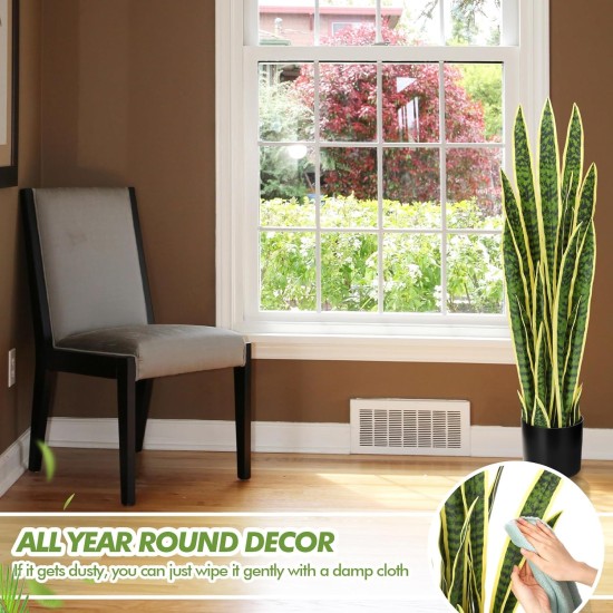 Crowye 2 Pack 3.15 Ft Tall Artificial Snake Plant Faux Sansevieria Plant Large Fake Snake Bulk in Pot for Home Office Housewarming Gift