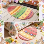 Capoda Easter Bathroom Rug 20 x 28 Inch Colorful Easter Egg Door Mat Non-Slip Washable Soft Spring Welcome Floor Mat for Indoor Outdoor Home Kitchen Bathroom Decor(2 Pcs, Egg)