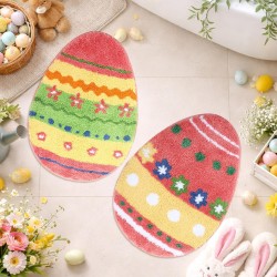 Capoda Easter Bathroom Rug 20 x 28 Inch Colorful Easter Egg Door Mat Non-Slip Washable Soft Spring Welcome Floor Mat for Indoor Outdoor Home Kitchen Bathroom Decor(2 Pcs, Egg)
