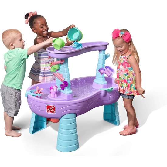 Step2 Rain Showers and Unicorns Water Table, Kids Water and Sand Activity Sensory Playset, Summer Outdoor Toys, 13 Piece Water Toy Accessories, for Toddlers 1.5+ Years Old, Blue & Purple