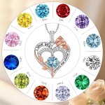 Rose Birthstone Heart Necklaces for Women S925 Sterling Silver I Love You Jewelry Gift for Women Birthday Wedding Anniversary, Mother’s Day Gifts for Mom, Mother, Wife, Girlfriend with Birthstone Pendent Necklace