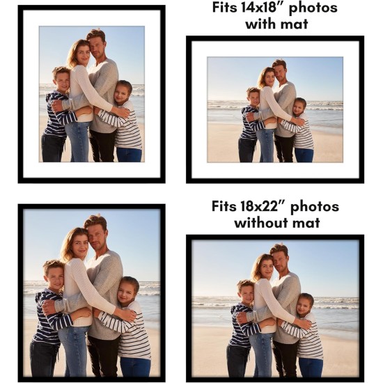 Americanflat 18x22 Picture Frame with Polished Plexiglass - Set of 5 - Use as 14x18 Frame with Mat or Display 18x22 Photo Without Mat - Galleria Collection - Picture Frames for Wall Display - Black