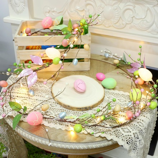 ATDAWN 6 FT Easter Egg Christmas Garland, Battery Operated Christmas Garland with Lights, Eggs Christmas Garland for Easter Holiday Spring Home Christmas Decoration