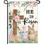 Easter Garden Flags for Outside 12x18 Inch Double Sided He Is Risen Garden Flag Easter Bunny Garden Flag for Outdoor Indoor House Lawn Sign Decor