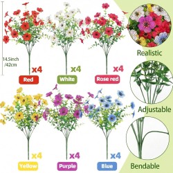 Artificial Flowers Outdoors Spring Faux Flowers UV Resistant Fake Plastic Greenery Plnats Outside Bulk for Garden Hanging Planter Patio Home Decor, 24 Bundles (Multicolor)