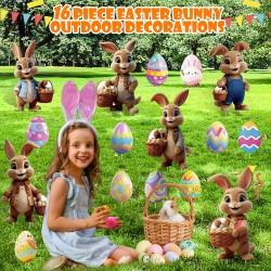 16PCS Easter Bunny Decorations Outdoor, Bunny and Eggs Yard Signs with Stakes,Waterproof Lawn Signs Easter Decor for Gdrden Spring Home outdoor