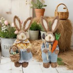 DR.DUDU Set of 2 Easter Decorations 13" Bunny Figurines Tabletop Spring Decor, Rustic Straw Bunny Couple with Carrot, Sisal Rabbit Statues Ornaments for Table Home Office Kitchen Farmhouse